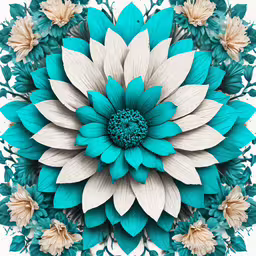 a blue and white flower arrangement in a circle,a blue and white flower with green leaves