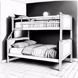 a black and white picture of two bunk beds