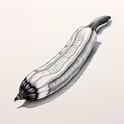 a hand drawn image of a banana that has been peeled