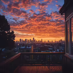 the view of the city at night and its lights from a deck