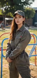 an attractive young woman wearing army clothing