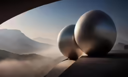 two futuristic balls on top of a building