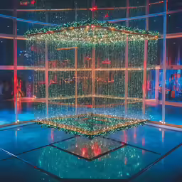 a very brightly lit room with lights all around