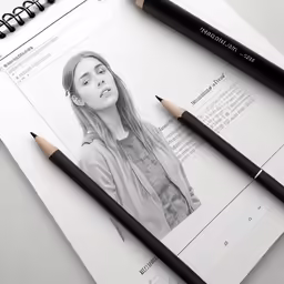 a pencil sits on top of a drawing of a woman