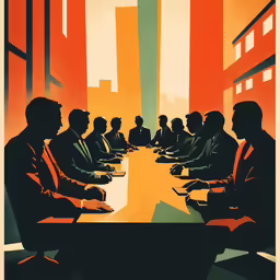 the silhouettes of people sitting around a table