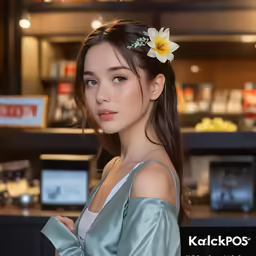 a beautiful woman with a flower in her hair