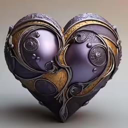a heart - shaped object has been painted purple and gold