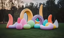 a group of plastic balloons arranged in the shape of letters