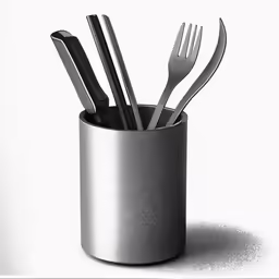 the utensils are stuck in the plastic cup