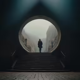 a person is standing at the end of a staircase