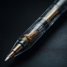 a pen with gold detailing and a black handle
