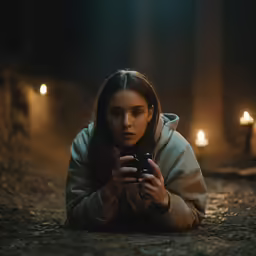 a person laying on the ground with a cellphone