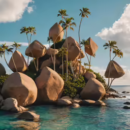a group of large rocks sit in the middle of the water
