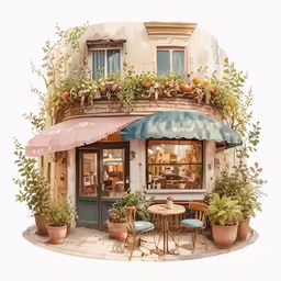 the painting is a picture of an outside cafe