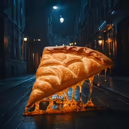 a giant piece of bread is dripping from the ground