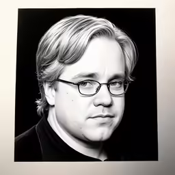 a man wearing glasses is looking at something