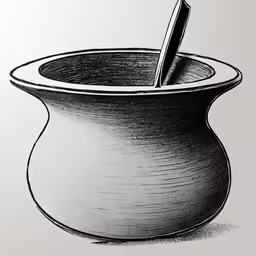 a pen sitting in a large, clay pot