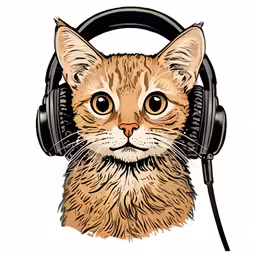 a cat wearing headphones with an ear cord