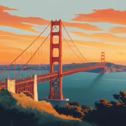 a large painting of the golden gate bridge