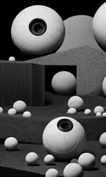 there are large balls with a speaker on each of them