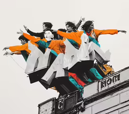 a group of people that are on the roof of a building
