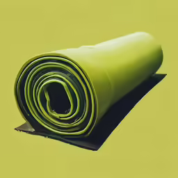 a rolled up yoga mat on a light green background
