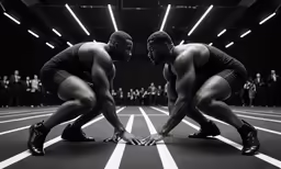 two athletes are ready for their race on a run track