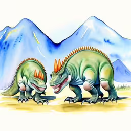 a drawing of two dinosaurs facing each other