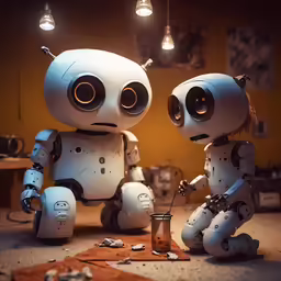 two robots playing with each other at a table