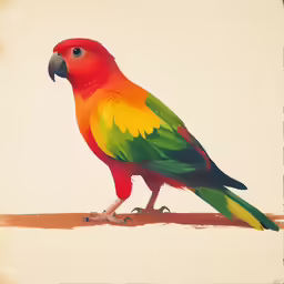 a colorful bird with a white background and yellow and green