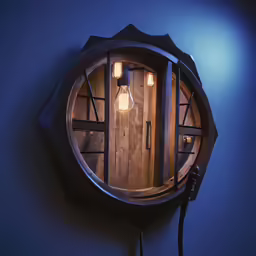 the circular mirror is shown with three lights on it