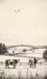 there are five cows standing in a field