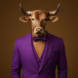 a man wearing a purple suit and bow tie