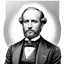a black and white photo of a man in a suit