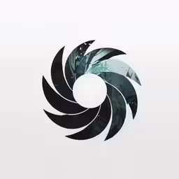 black and white logo that is in shape of a spiral