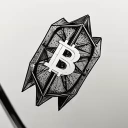 bitcoin is shown on top of an abstract geometricly designed piece of paper