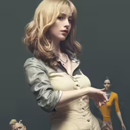 a painting of some sort of two people standing with one pointing a finger