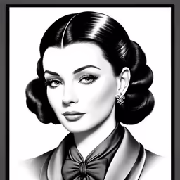a woman with an up - doup of hair and bow tie