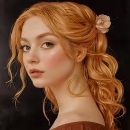 a painting of a woman with red hair and long blonde hair