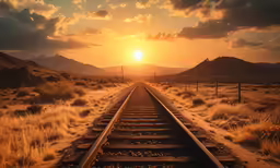 a train track surrounded by hills and mountains