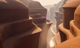 a desert with some very high cliffs in the middle