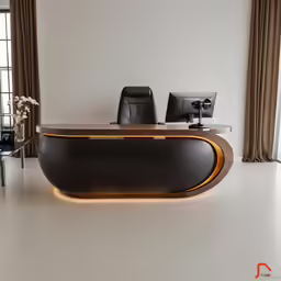 modern office desk with a black back lighted