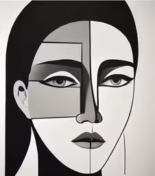 a black and white abstract painting of a woman