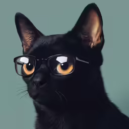 black cat wearing glasses with small speckles