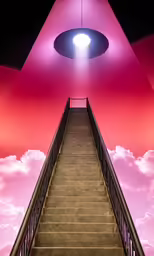 an upward staircase leads up to a bright light above
