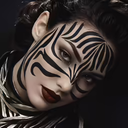woman with zebra face paint on her face