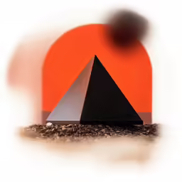 a black pyramid standing against an orange background