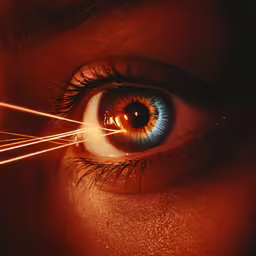 an eye with lightening sticks in it