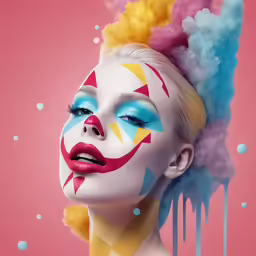 a woman with painted on her face and the words, happy b