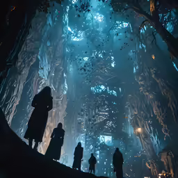 some people standing in the middle of a forest